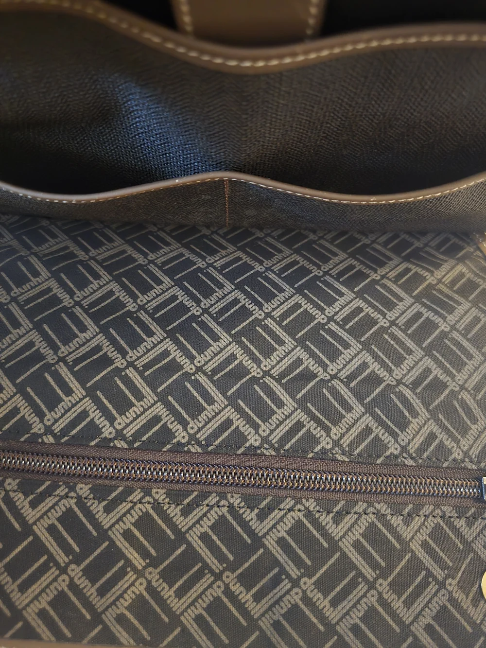 Dunhill Black Canvas Clutch with Brown Leather Trim and Gold Accent-EUC!